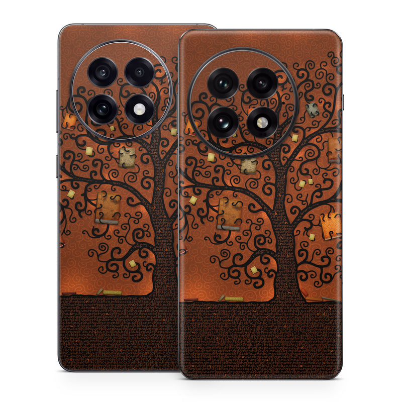 OnePlus 13 Series Skin design of Tree, Brown, Leaf, Plant, Woody plant, Branch, Visual arts, Font, Pattern, Art, with black colors