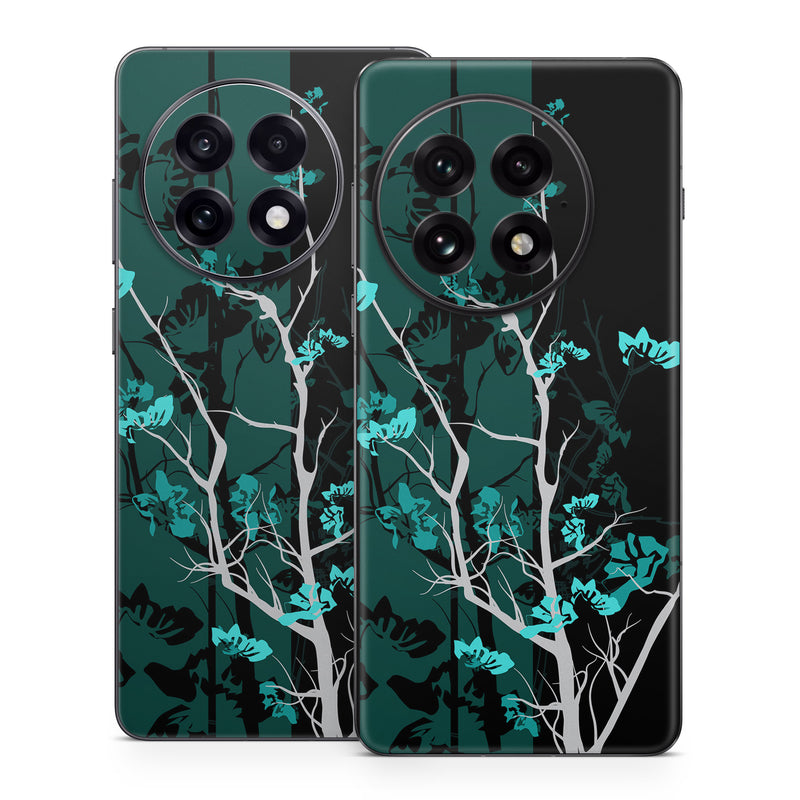 OnePlus 13 Series Skin design of Branch, Black, Blue, Green, Turquoise, Teal, Tree, Plant, Graphic design, Twig, with black, blue, gray colors