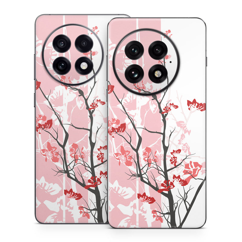 OnePlus 13 Series Skin design of Branch, Red, Flower, Plant, Tree, Twig, Blossom, Botany, Pink, Spring, with white, pink, gray, red, black colors
