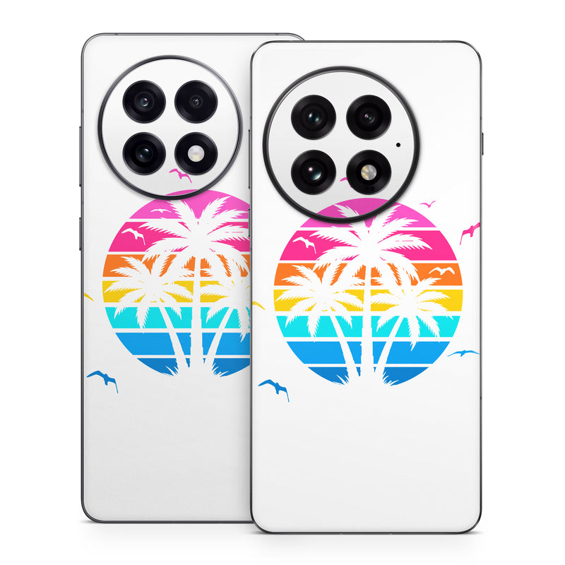 OnePlus 13 Series Skin design of Palm trees, Graphics, Clip art, Graphic design, with white, pink, orange, yellow, blue colors