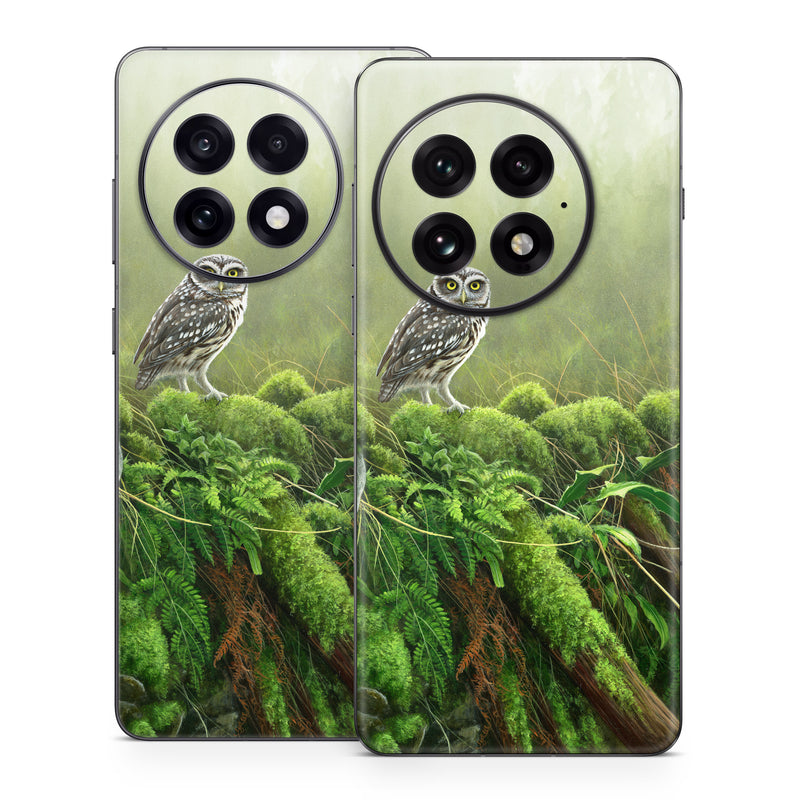 OnePlus 13 Series Skin design of Nature, Owl, Bird, Bird of prey, great grey owl, Adaptation, Terrestrial plant, Wildlife, Plant, Organism, with brown, gray, green, white colors