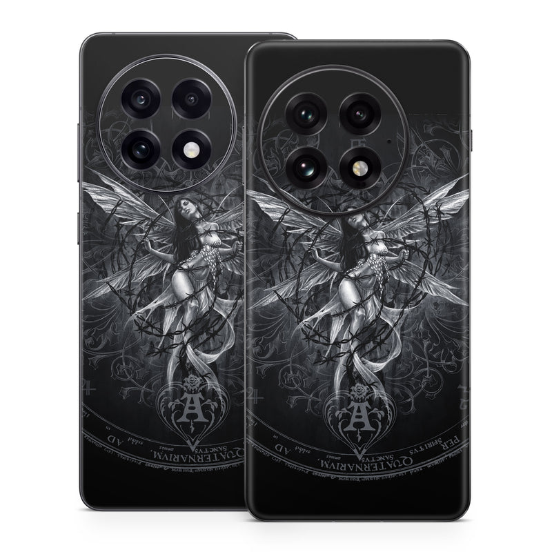 OnePlus 13 Series Skin design of Illustration, Graphic design, Darkness, Fictional character, Black-and-white, Pattern, Graphics, Mythical creature, Circle, Wing, with black, white colors