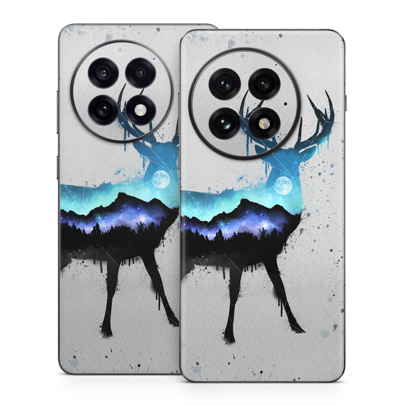 OnePlus 13 Series Skin design of Reindeer, Deer, Illustration, Watercolor paint, Art, Elk, Wildlife, Drawing, Paint, Graphics, with gray, black, blue, purple, white colors