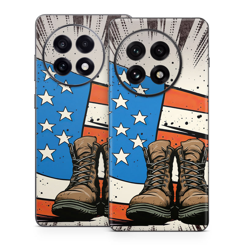 OnePlus 13 Series Skin design of Footwear, Shoe, Walking shoe, Outdoor shoe, Line, Flag of the united states, Sneakers, Font, Art, Human leg, with red, blue, white, black, brown, gray colors