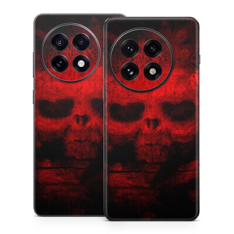 OnePlus 13 Series Skin design of Red, Skull, Bone, Darkness, Mouth, Graphics, Pattern, Fiction, Art, Fractal art, with black, red colors