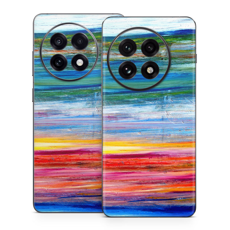 OnePlus 13 Series Skin design of Sky, Painting, Acrylic paint, Modern art, Watercolor paint, Art, Horizon, Paint, Visual arts, Wave, with gray, blue, red, black, pink colors