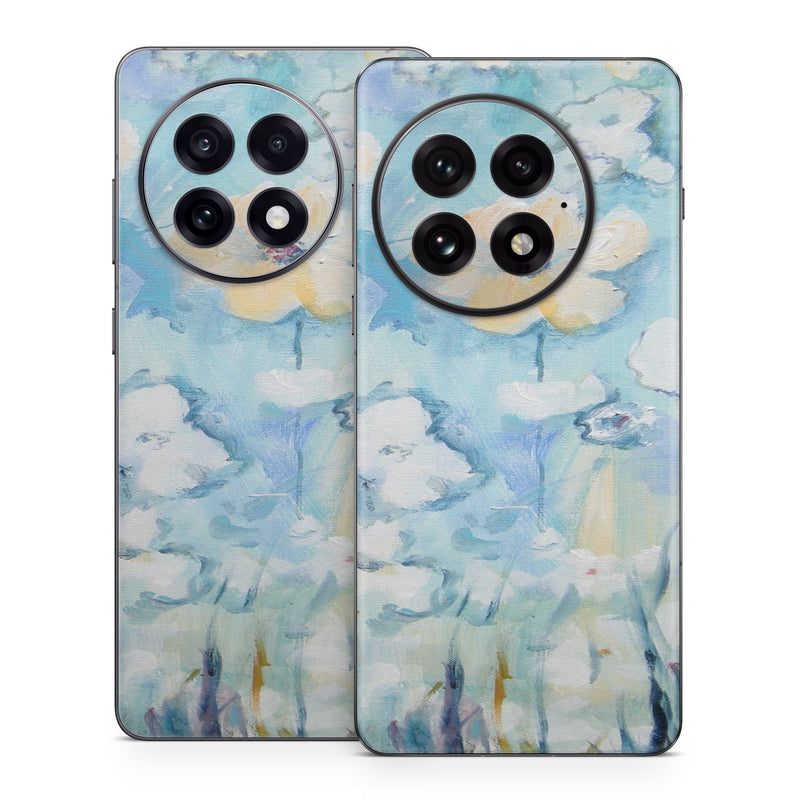 OnePlus 13 Series Skin design of Blue, Watercolor paint, Painting, Flower, Plant, Art, Acrylic paint, Wildflower, Visual arts, Floral design, with gray, blue colors