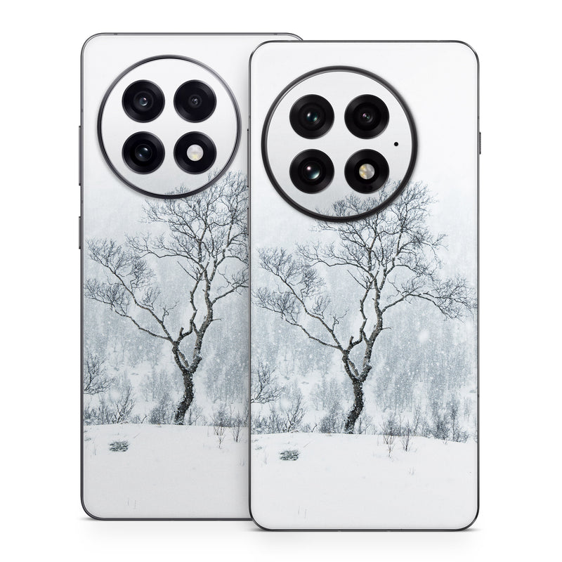 OnePlus 13 Series Skin design of Snow, Winter, Tree, Nature, White, Sky, Atmospheric phenomenon, Natural landscape, Freezing, Blizzard, with white, gray, black colors