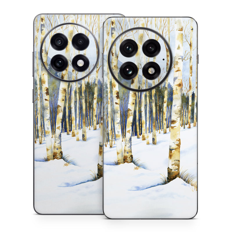 OnePlus 13 Series Skin design of Tree, Snow, Winter, Canoe birch, Nature, Birch, Forest, Natural environment, Freezing, Woody plant, with white, brown, black, gray colors