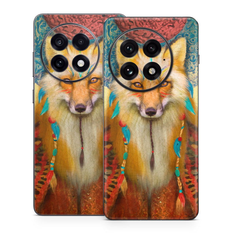 OnePlus 13 Series Skin design of Red fox, Canidae, Fox, Wildlife, Swift fox, Carnivore, Jackal, Fur, Snout, Art, with red, black, gray, green, blue colors