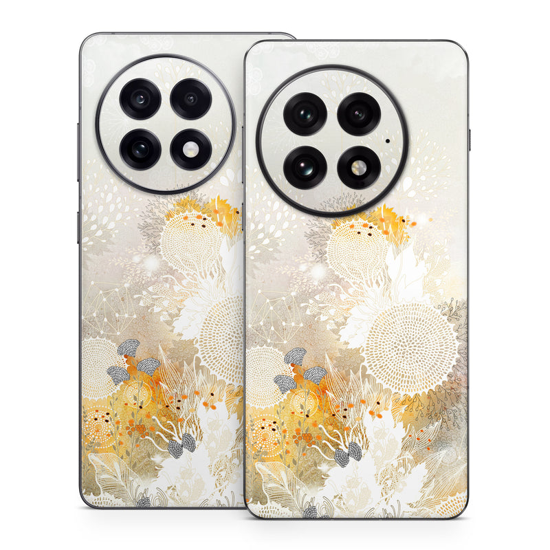 OnePlus 13 Series Skin design of Pattern, Floral design, Flower, Plant, Illustration, camomile, Wildflower, Art, with gray, yellow, pink, white, green colors