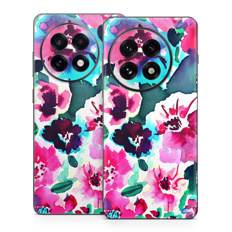 OnePlus 13 Series Skin design of Flower, Pink, Petal, Plant, Pattern, Hawaiian hibiscus, Design, Magenta, Flowering plant, Watercolor paint, with white, pink, blue, green, red colors