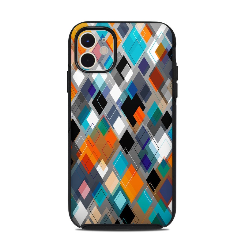 OtterBox Symmetry iPhone 11 Case Skin design of Pattern, Line, Design, Colorfulness, Plaid, Tints and shades, Textile, Symmetry, Square, with black, blue, red, orange, white colors