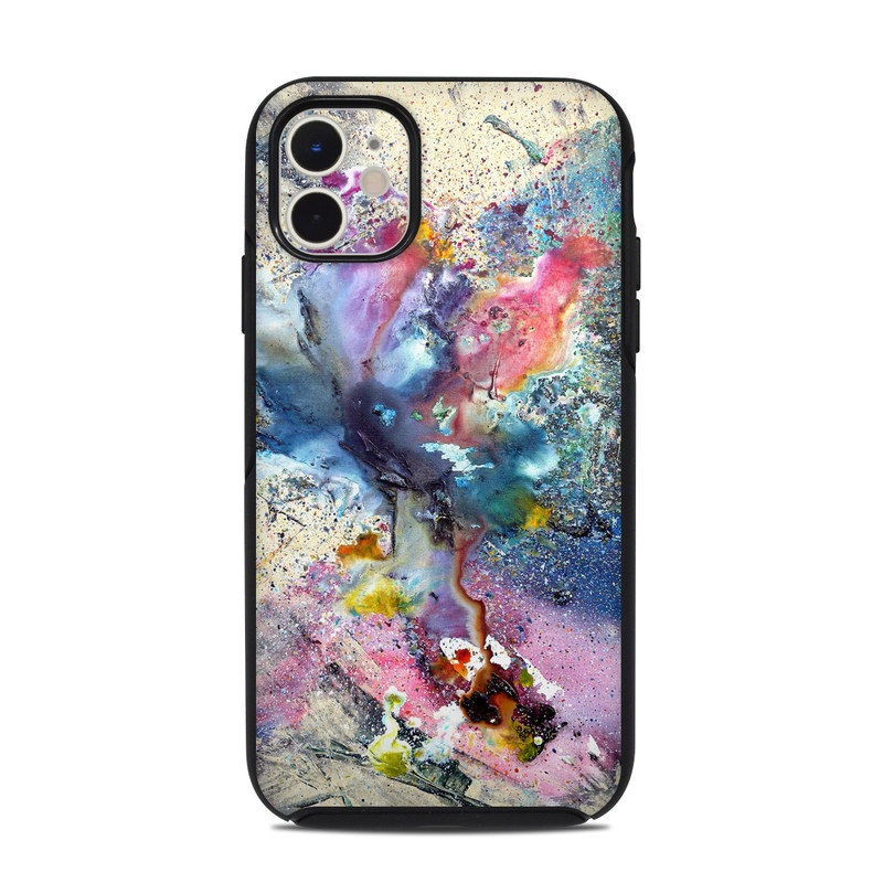 OtterBox Symmetry iPhone 11 Case Skin design of Watercolor paint, Painting, Acrylic paint, Art, Modern art, Paint, Visual arts, Space, Colorfulness, Illustration with gray, black, blue, red, pink colors
