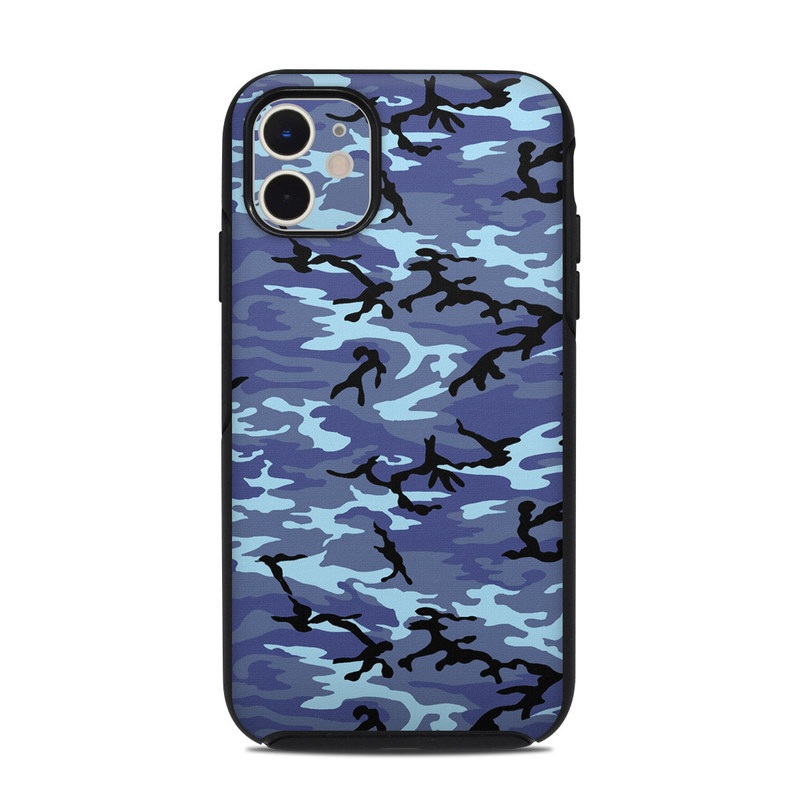 OtterBox Symmetry iPhone 11 Case Skin design of Military camouflage, Pattern, Blue, Aqua, Teal, Design, Camouflage, Textile, Uniform, with blue, black, gray, purple colors