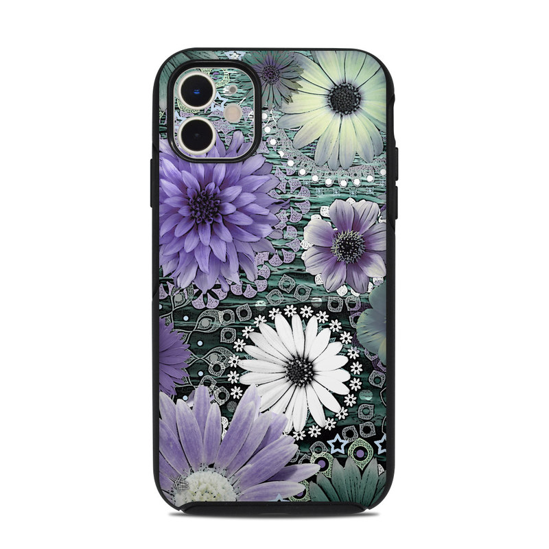 OtterBox Symmetry iPhone 11 Case Skin design of Purple, Flower, african daisy, Pericallis, Plant, Violet, Lavender, Botany, Petal, Pattern, with gray, black, blue, purple, white colors