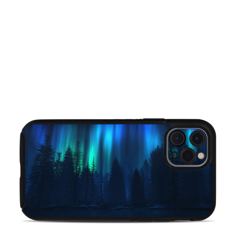 OtterBox Symmetry iPhone 11 Pro Case Skin design of Blue, Light, Natural environment, Tree, Sky, Forest, Darkness, Aurora, Night, Electric blue with black, blue colors