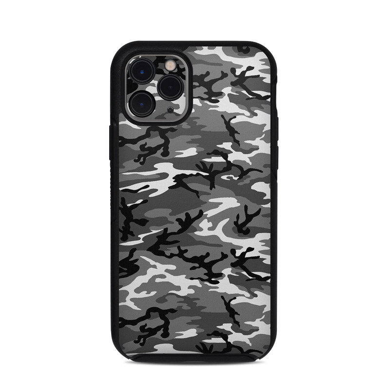 OtterBox Symmetry iPhone 11 Pro Case Skin design of Military camouflage, Pattern, Clothing, Camouflage, Uniform, Design, Textile with black, gray colors