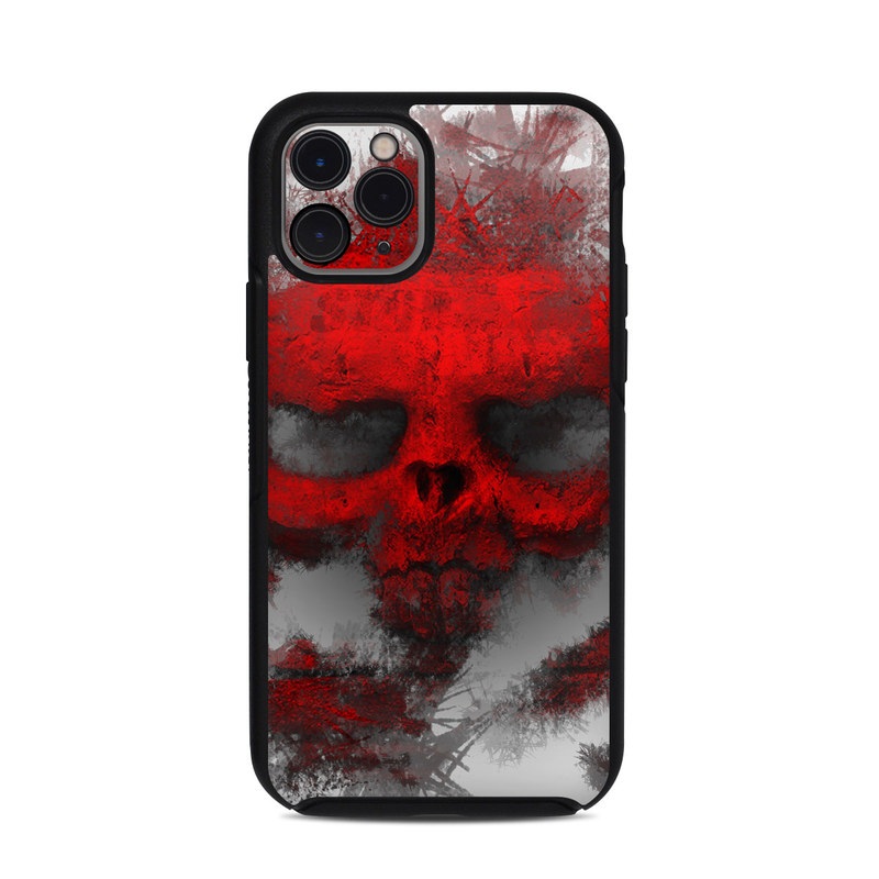 OtterBox Symmetry iPhone 11 Pro Case Skin design of Red, Graphic design, Skull, Illustration, Bone, Graphics, Art, Fictional character, with red, gray, black, white colors