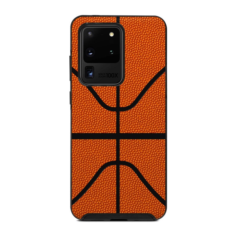 OtterBox Symmetry Galaxy S20 Ultra Case Skin design of Orange, Basketball, Line, Pattern, Sport venue, Brown, Yellow, Design, Net, Team sport, with orange, black colors