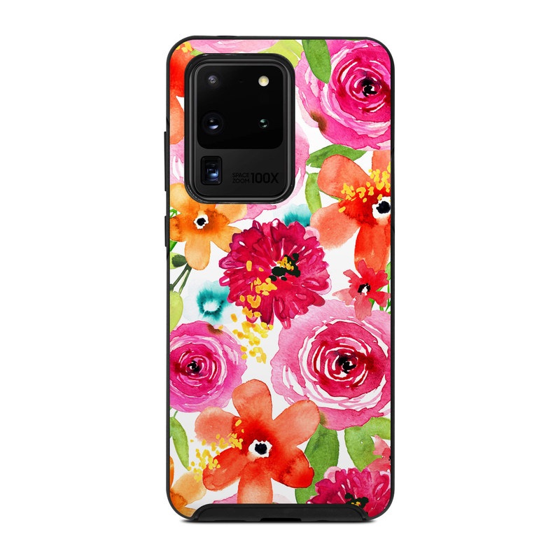 OtterBox Symmetry Galaxy S20 Ultra Case Skin design of Flower, Cut flowers, Floral design, Plant, Pink, Bouquet, Petal, Flower Arranging, Artificial flower, Clip art, with pink, red, green, orange, yellow, blue, white colors