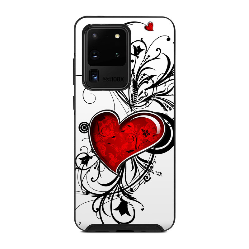 OtterBox Symmetry Galaxy S20 Ultra Case Skin design of Heart, Line art, Love, Clip art, Plant, Graphic design, Illustration, with white, gray, black, red colors