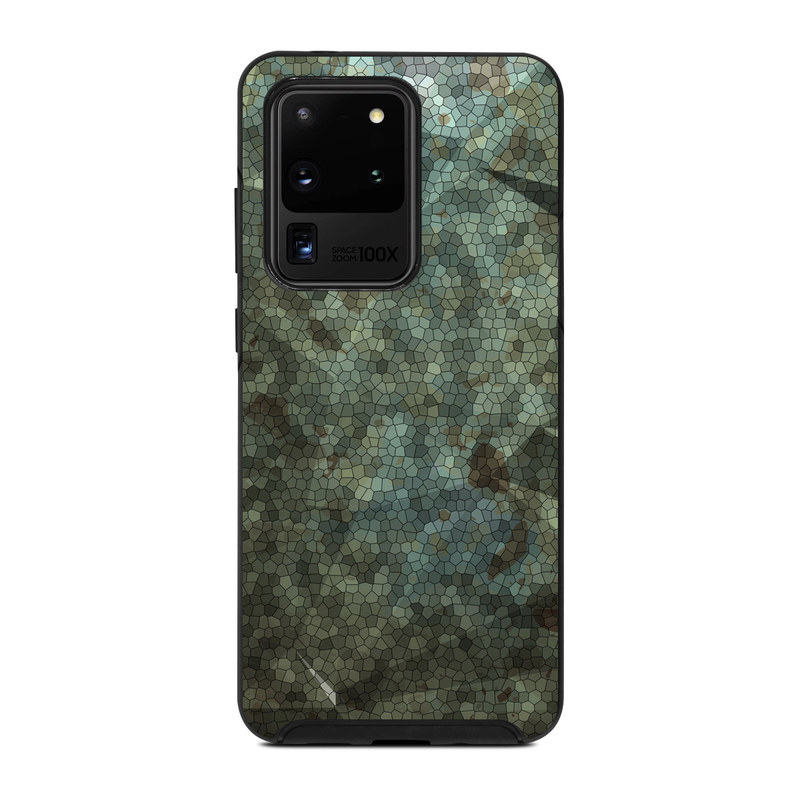 OtterBox Symmetry Galaxy S20 Ultra Case Skin design of Green, Pattern, Brown, Wall, Design, Rock, Geology, Camouflage, Granite, Metal, with black, brown, blue, gray, white colors