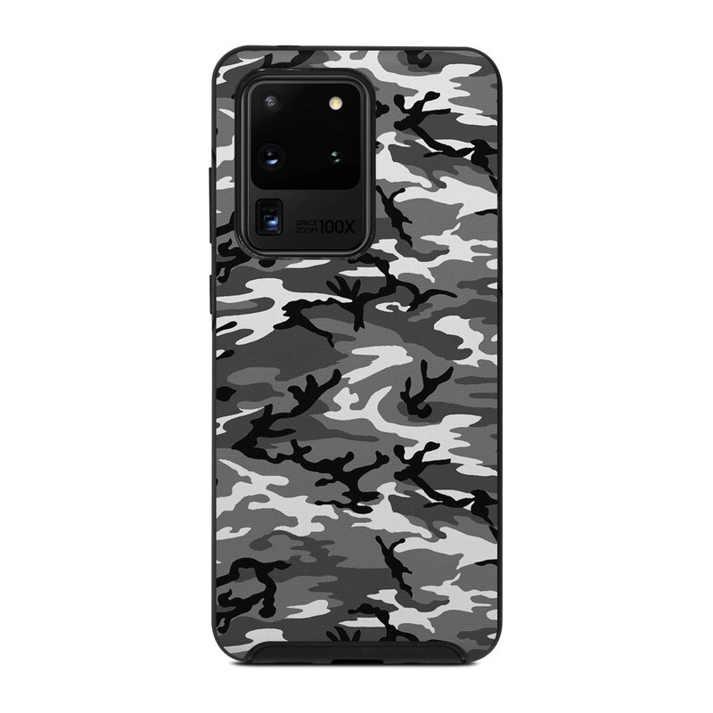 OtterBox Symmetry Galaxy S20 Ultra Case Skin design of Military camouflage, Pattern, Clothing, Camouflage, Uniform, Design, Textile with black, gray colors