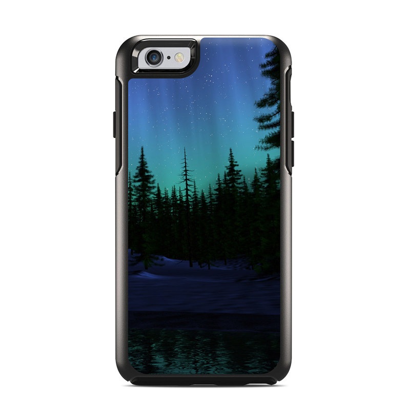 OtterBox Symmetry iPhone 6s Case Skin design of Aurora, Nature, Sky, shortleaf black spruce, Natural landscape, Tree, Wilderness, Natural environment, Biome, Spruce-fir forest, with blue, purple, green, black colors
