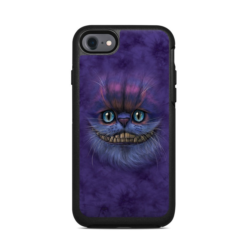 OtterBox Symmetry iPhone 8 Case Skin design of Cat, Whiskers, Felidae, Small to medium-sized cats, Snout, Eye, Illustration, Ojos azules, Black cat, Carnivore, with purple, blue colors