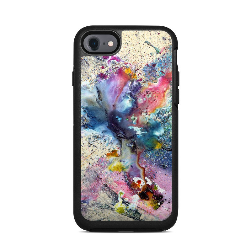 OtterBox Symmetry iPhone 8 Case Skin design of Watercolor paint, Painting, Acrylic paint, Art, Modern art, Paint, Visual arts, Space, Colorfulness, Illustration with gray, black, blue, red, pink colors