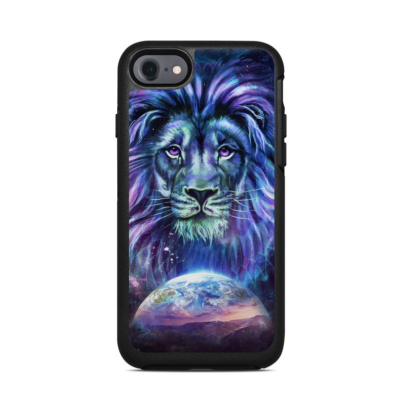 OtterBox Symmetry iPhone 8 Case Skin design of Lion, Felidae, Purple, Wildlife, Big cats, Illustration, Darkness, Space, Painting, Art, with purple, blue, green, black, white, red colors