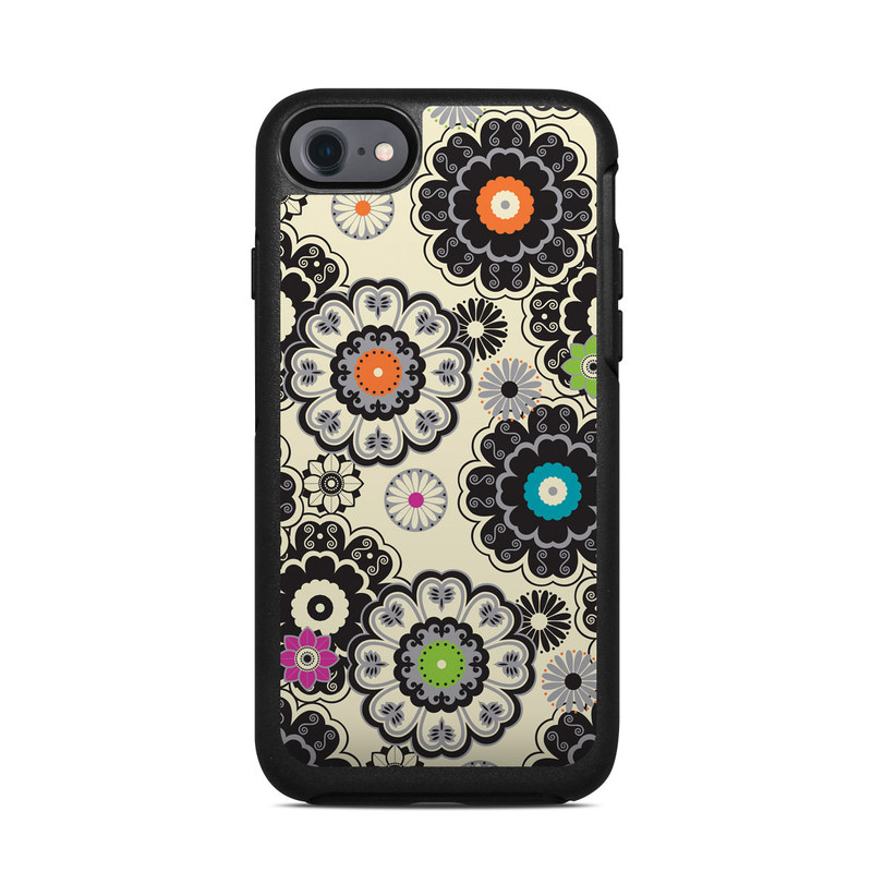 OtterBox Symmetry iPhone 8 Case Skin design of Pattern, Circle, Design, Visual arts, Floral design, Textile, Psychedelic art, Art, Plant, with gray, black, pink, green, purple colors