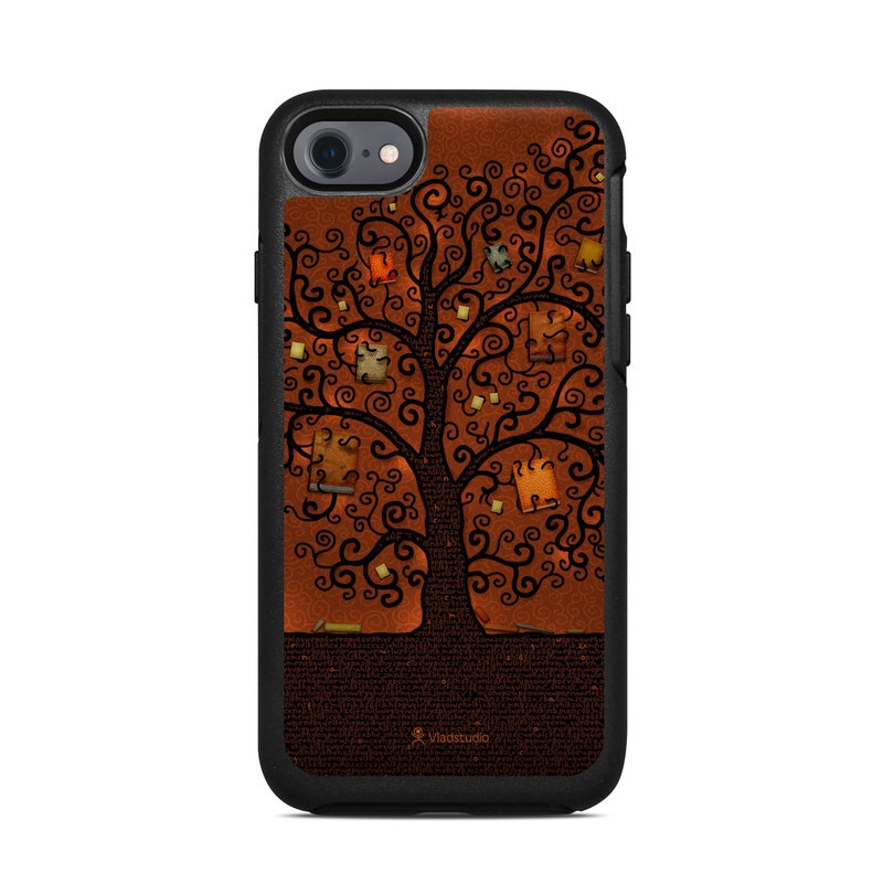 OtterBox Symmetry iPhone 8 Case Skin design of Tree, Brown, Leaf, Plant, Woody plant, Branch, Visual arts, Font, Pattern, Art, with black colors