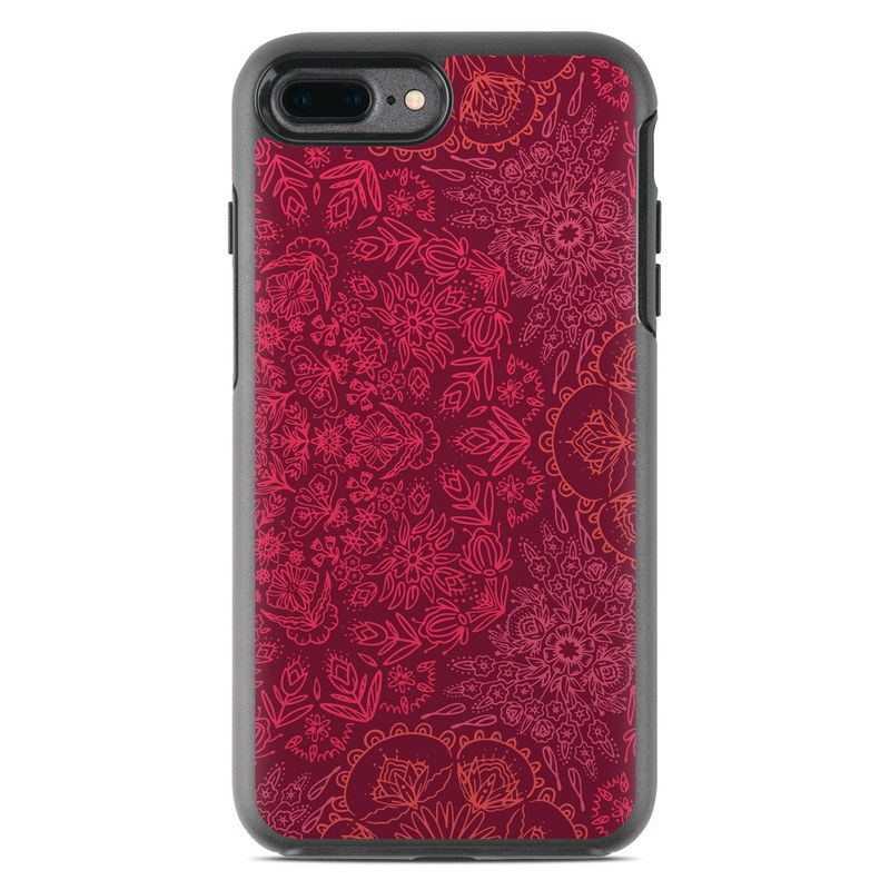 OtterBox Symmetry iPhone 8 Plus Case Skin design of Red, Pattern, Pink, Magenta, Purple, Maroon, Violet, Textile, Design, Wallpaper, with red, black colors