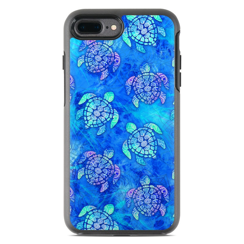 OtterBox Symmetry iPhone 8 Plus Case Skin design of Blue, Pattern, Organism, Design, Sea turtle, Plant, Electric blue, Hydrangea, Flower, Symmetry, with blue, green, purple colors