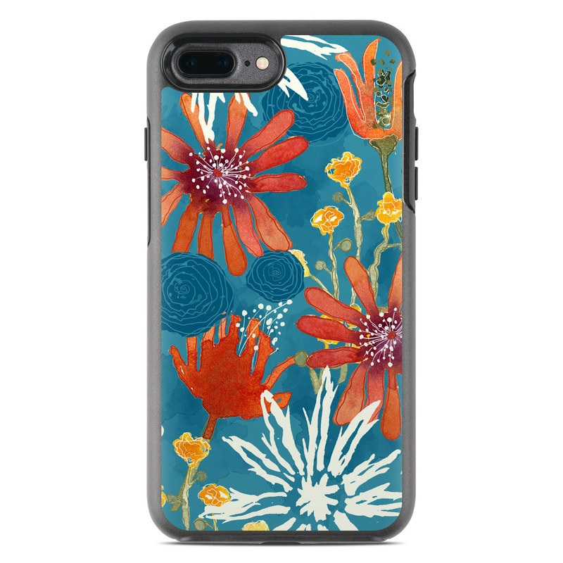 OtterBox Symmetry iPhone 8 Plus Case Skin design of Pattern, Visual arts, Wrapping paper, Design, Wildflower, Floral design, Textile, Flower, Plant, Motif, with blue, red, gray, yellow, green colors