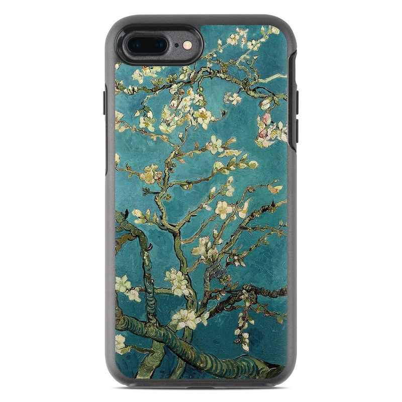 OtterBox Symmetry iPhone 8 Plus Case Skin design of Tree, Branch, Plant, Flower, Blossom, Spring, Woody plant, Perennial plant, with blue, black, gray, green colors