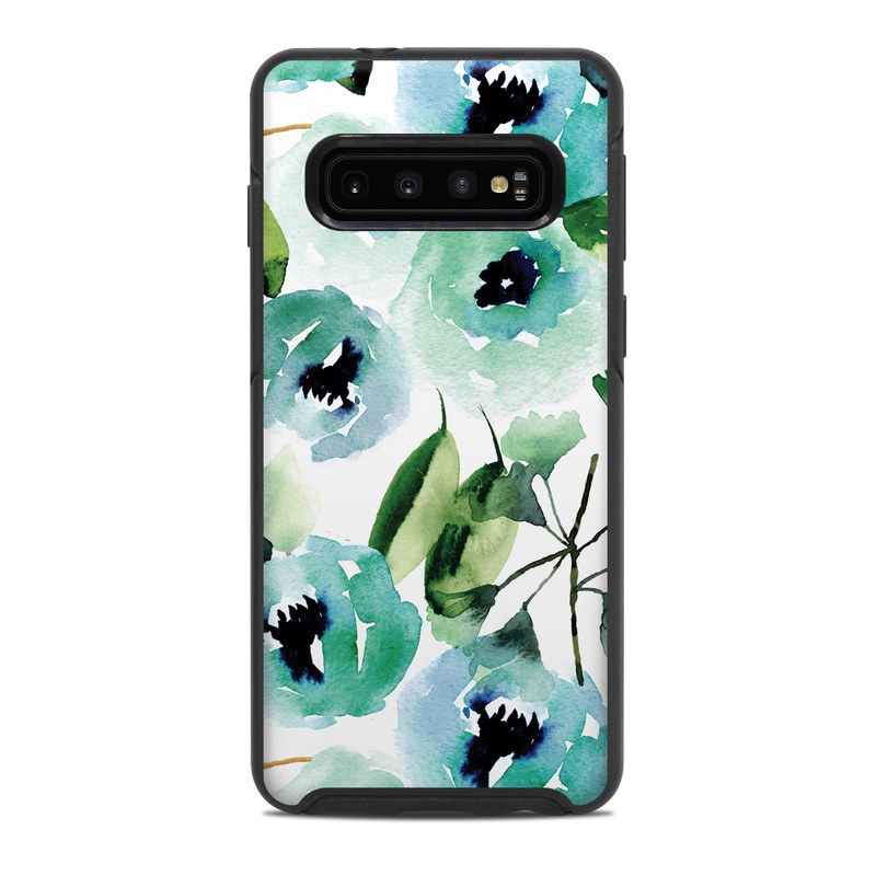 OtterBox Symmetry Galaxy S10 Case Skin design of Green, Pattern, Leaf, Aqua, Plant, Design, Branch, Organism, Flower, Ivy, with white, green, blue, black colors