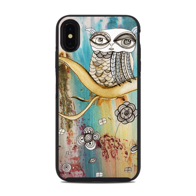 OtterBox Symmetry iPhone XS Max Case Skin design of Owl, Pink, Illustration, Art, Visual arts, Watercolor paint, Organism, Modern art, Graphic design, Pattern, with gray, red, green, black, blue, purple colors