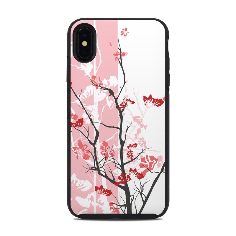 OtterBox Symmetry iPhone XS Max Case Skin design of Branch, Red, Flower, Plant, Tree, Twig, Blossom, Botany, Pink, Spring, with white, pink, gray, red, black colors