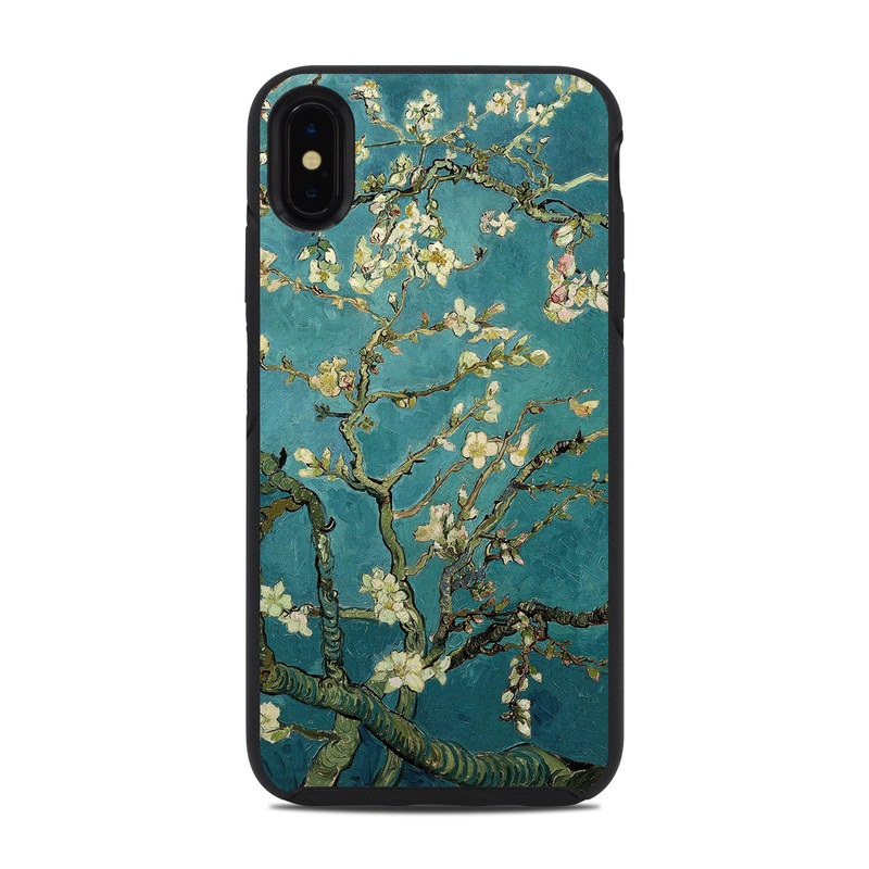 OtterBox Symmetry iPhone XS Max Case Skin design of Tree, Branch, Plant, Flower, Blossom, Spring, Woody plant, Perennial plant with blue, black, gray, green colors