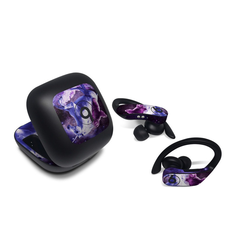 Beats Powerbeats Pro Skin design of Purple, Unicorn, Fictional character, Violet, Mythical creature, Illustration, Sky, Graphic design, Space, Constellation, with black, white, blue, purple, gray, brown colors