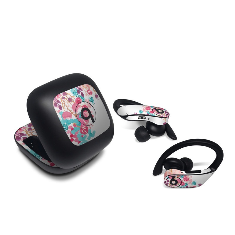 Beats Powerbeats Pro Skin design of Pink, Pattern, Design, Illustration, Clip art, Plant, Graphics, Art, with white, pink, purple, blue, red colors
