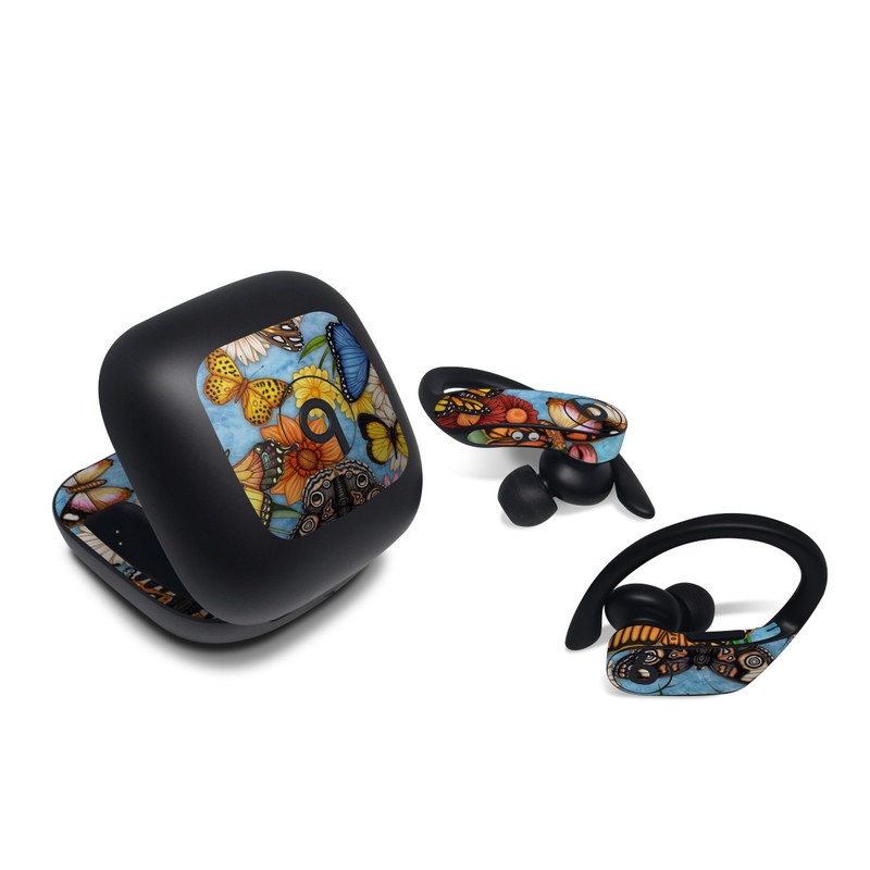 Beats Powerbeats Pro Skin design of Cynthia (subgenus), Butterfly, Monarch butterfly, Moths and butterflies, Brush-footed butterfly, Pollinator, Insect, Pattern, Design, Organism, with blue, pink, orange, yellow, red colors