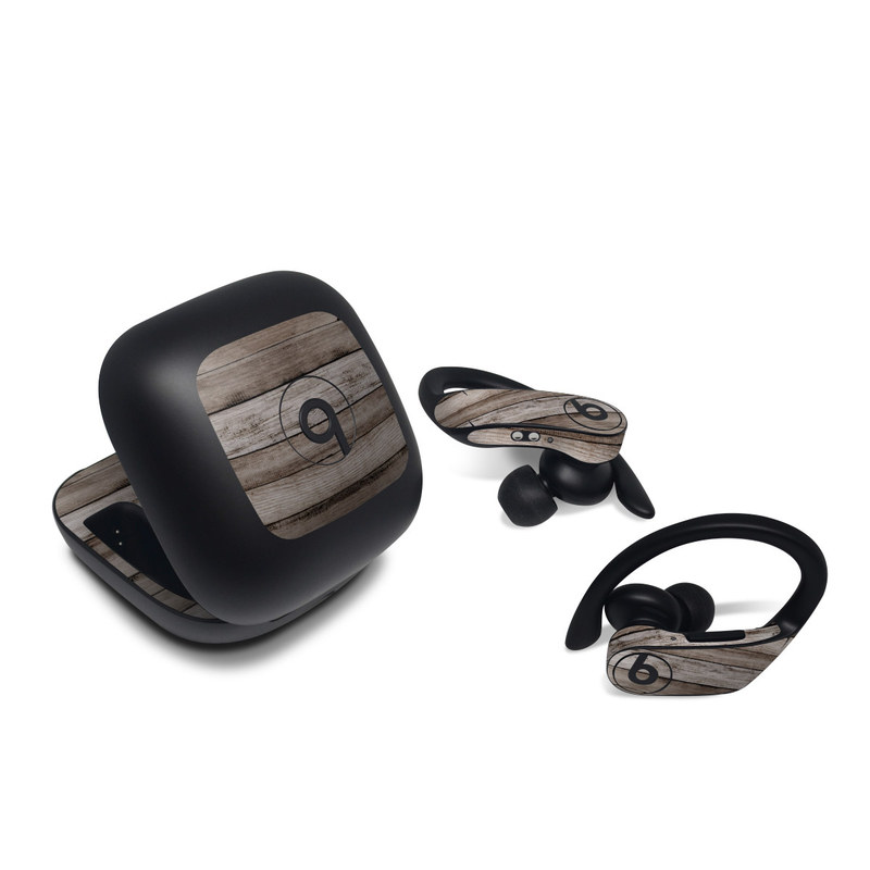 Beats Powerbeats Pro Skin design of Wood, Plank, Wood stain, Hardwood, Line, Pattern, Floor, Lumber, Wood flooring, Plywood, with brown, black colors