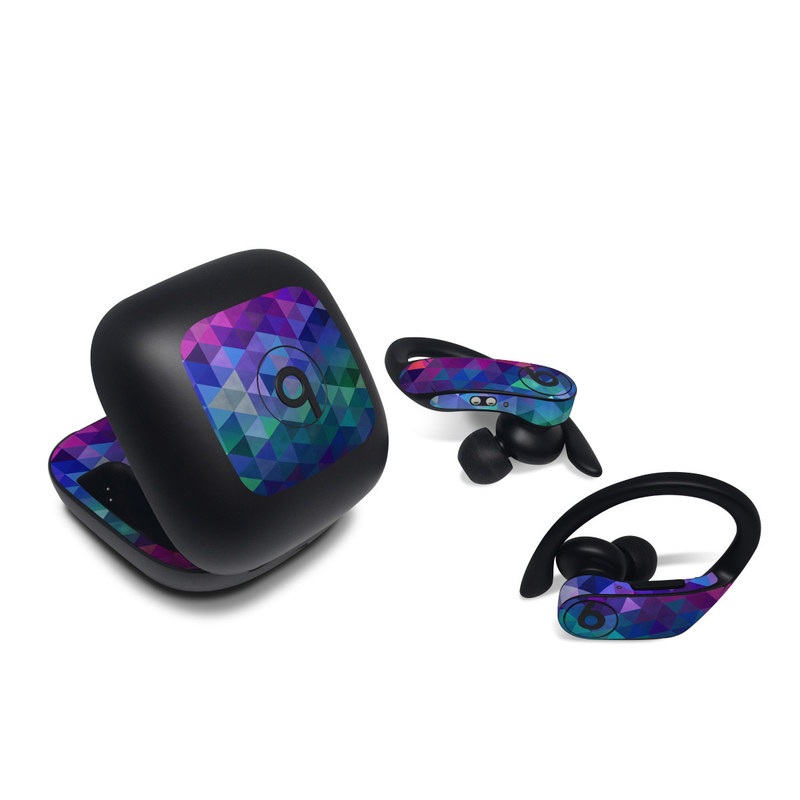 Beats Powerbeats Pro Skin design of Purple, Violet, Pattern, Blue, Magenta, Triangle, Line, Design, Graphic design, Symmetry, with blue, purple, green, red, pink colors