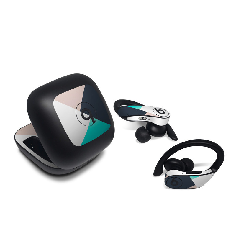 Beats Powerbeats Pro Skin design of Blue, Turquoise, Aqua, Line, Triangle, Design, Material property, Graphic design, Pattern, Architecture, with black, white, brown, blue colors