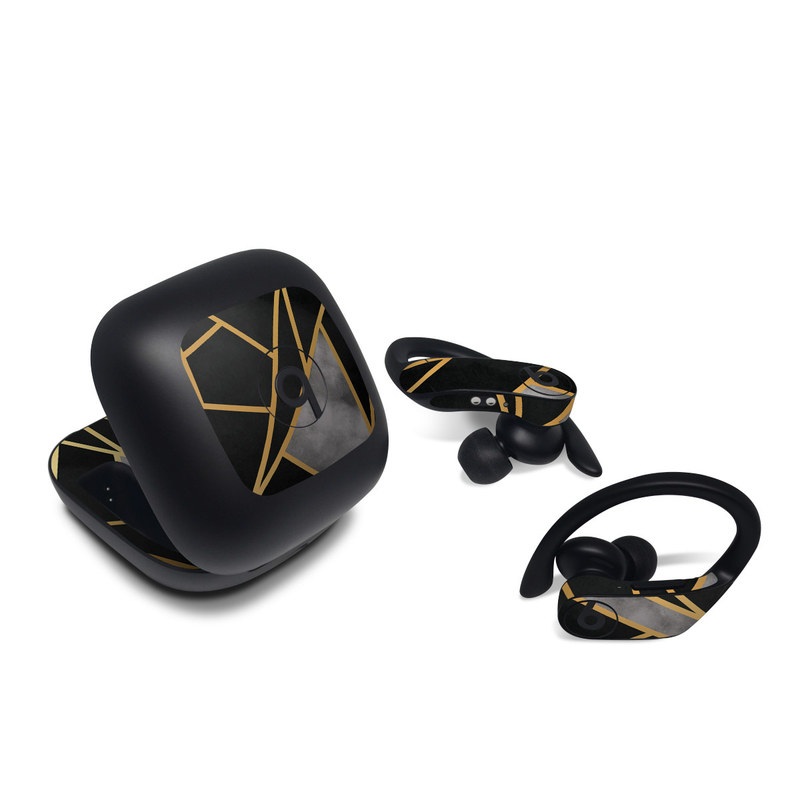 Beats Powerbeats Pro Skin design of Pattern, Triangle, Yellow, Line, Tile, Floor, Design, Symmetry, Architecture, Flooring, with black, gray, yellow colors