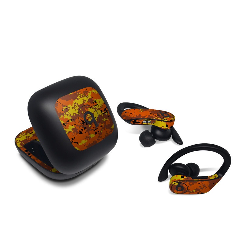 Beats Powerbeats Pro Skin design of Orange, Yellow, Leaf, Tree, Pattern, Autumn, Plant, Deciduous, with red, green, black colors